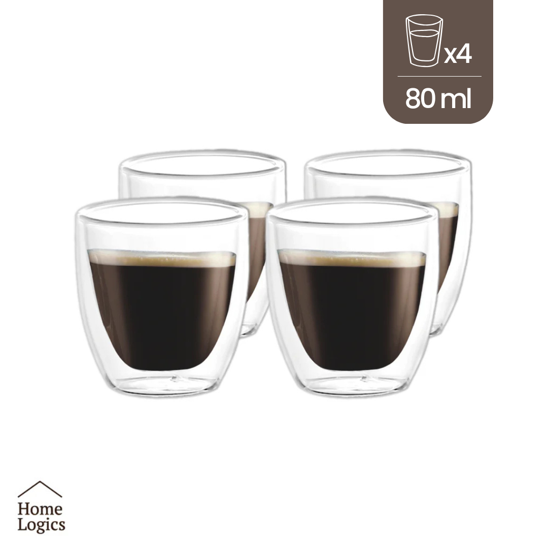 Set 4 Vasos Espresso Double Wall Glass 80 ml Home Logics 1 un