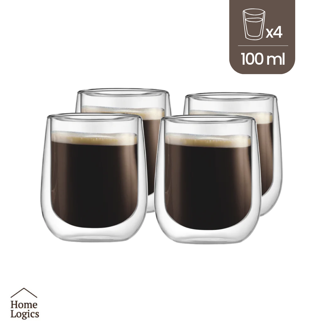 Set 4 Vasos Double Wall Glass Modern 100 ml Home Logics 4 un