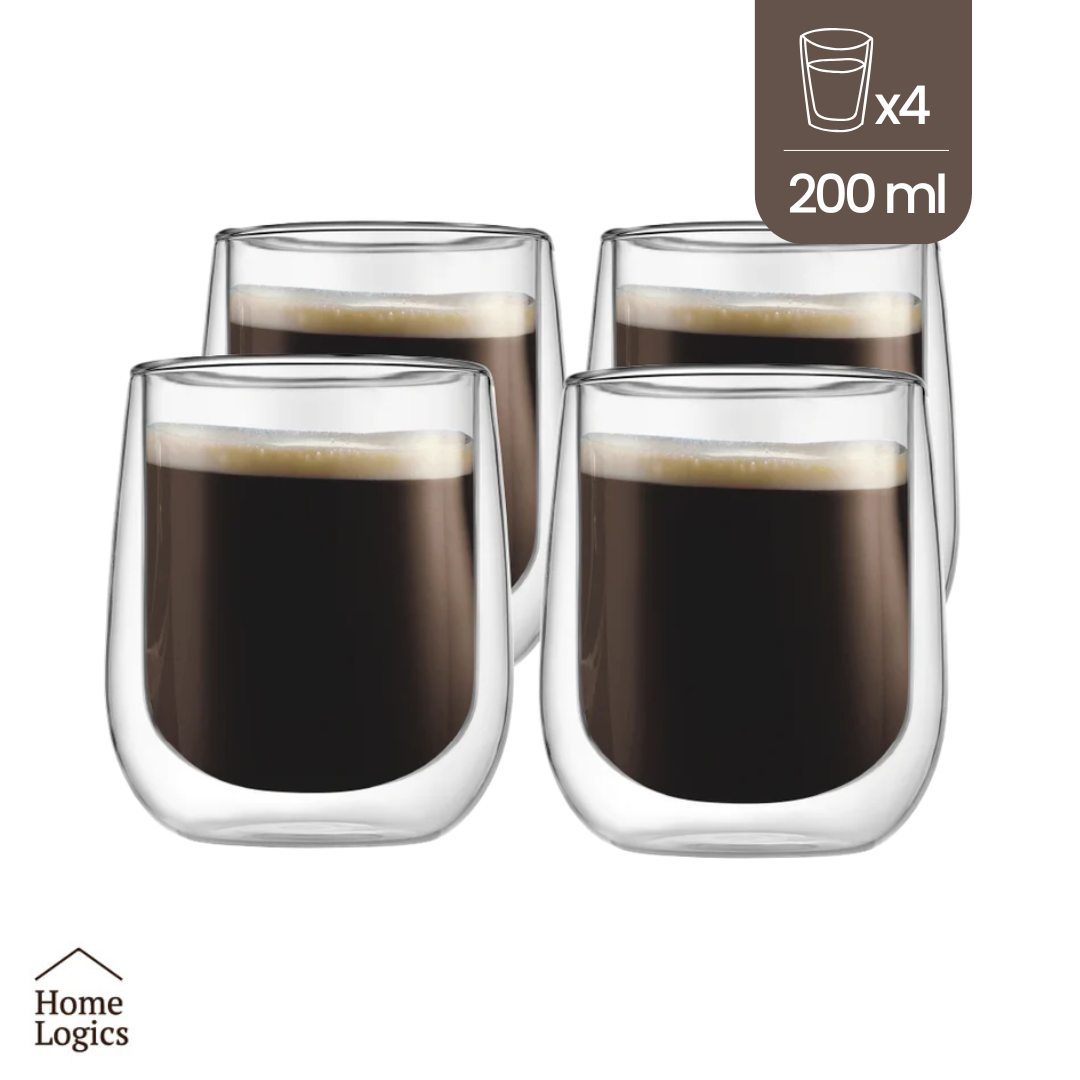 Set 4 Vasos Double Wall Glass Modern 200 ml Home Logics 4 un