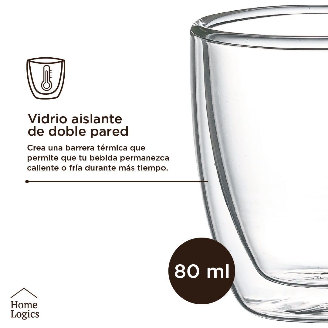 Set 4 Vasos Espresso Double Wall Glass 80 ml Home Logics 1 un
