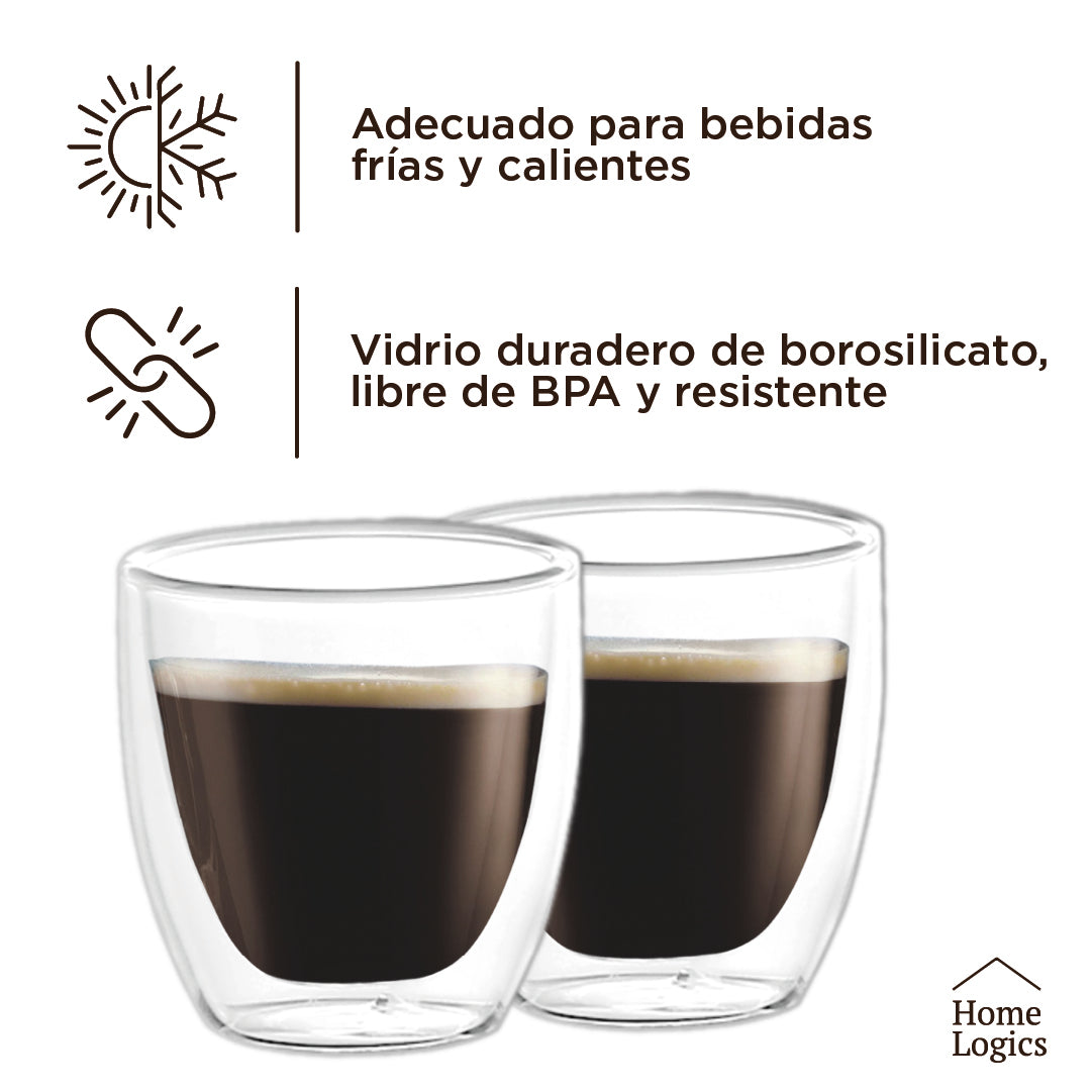 Set 4 Vasos Espresso Double Wall Glass 80 ml Home Logics 1 un