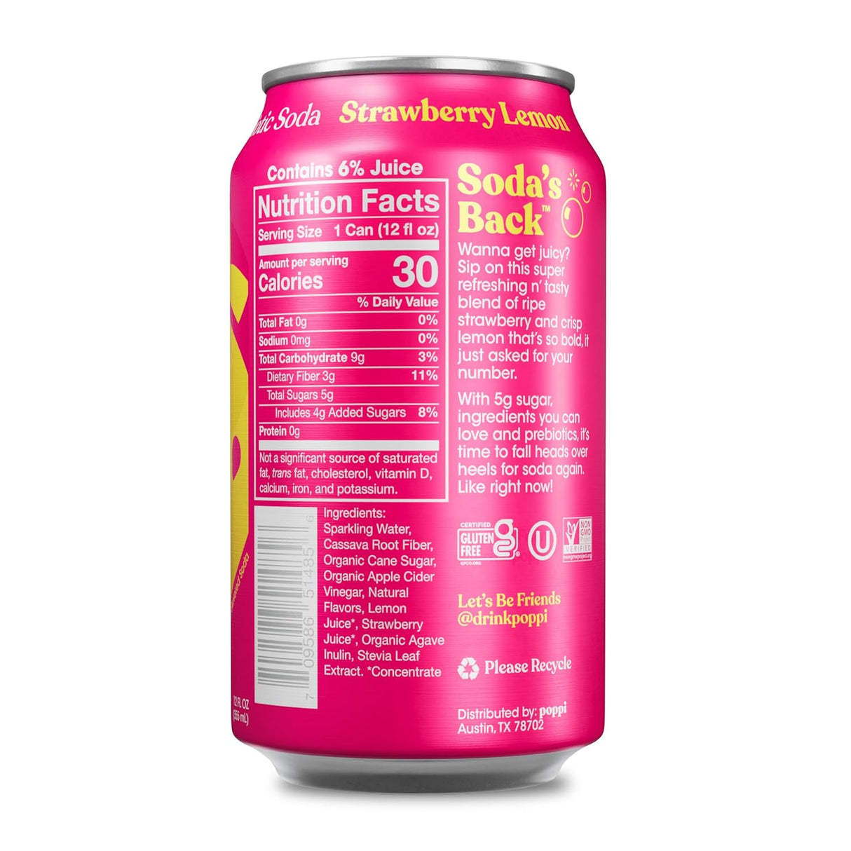 Bebida Prebiotic Strawberry Lemon Lata Poppi 355 ml