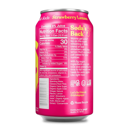 Bebida Prebiotic Strawberry Lemon Lata Poppi 355 ml