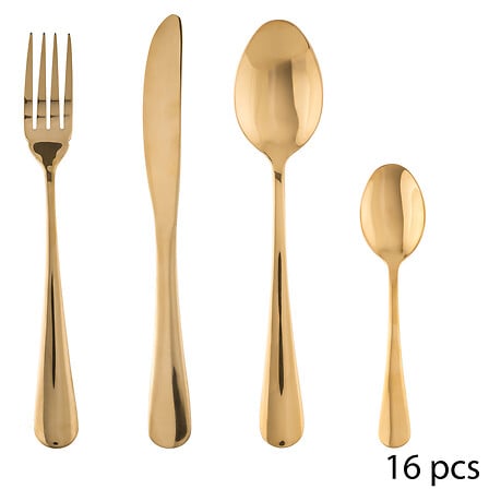 Set 16 Cubiertos Acero Inoxidable Gold SG 1 un