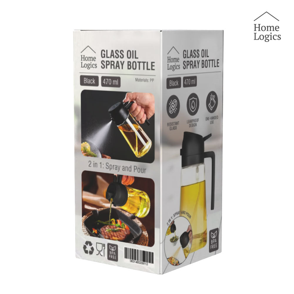 Dispensador de Aceite 2 en 1 de Vidrio 470 ml Negro Home Logics 1 un