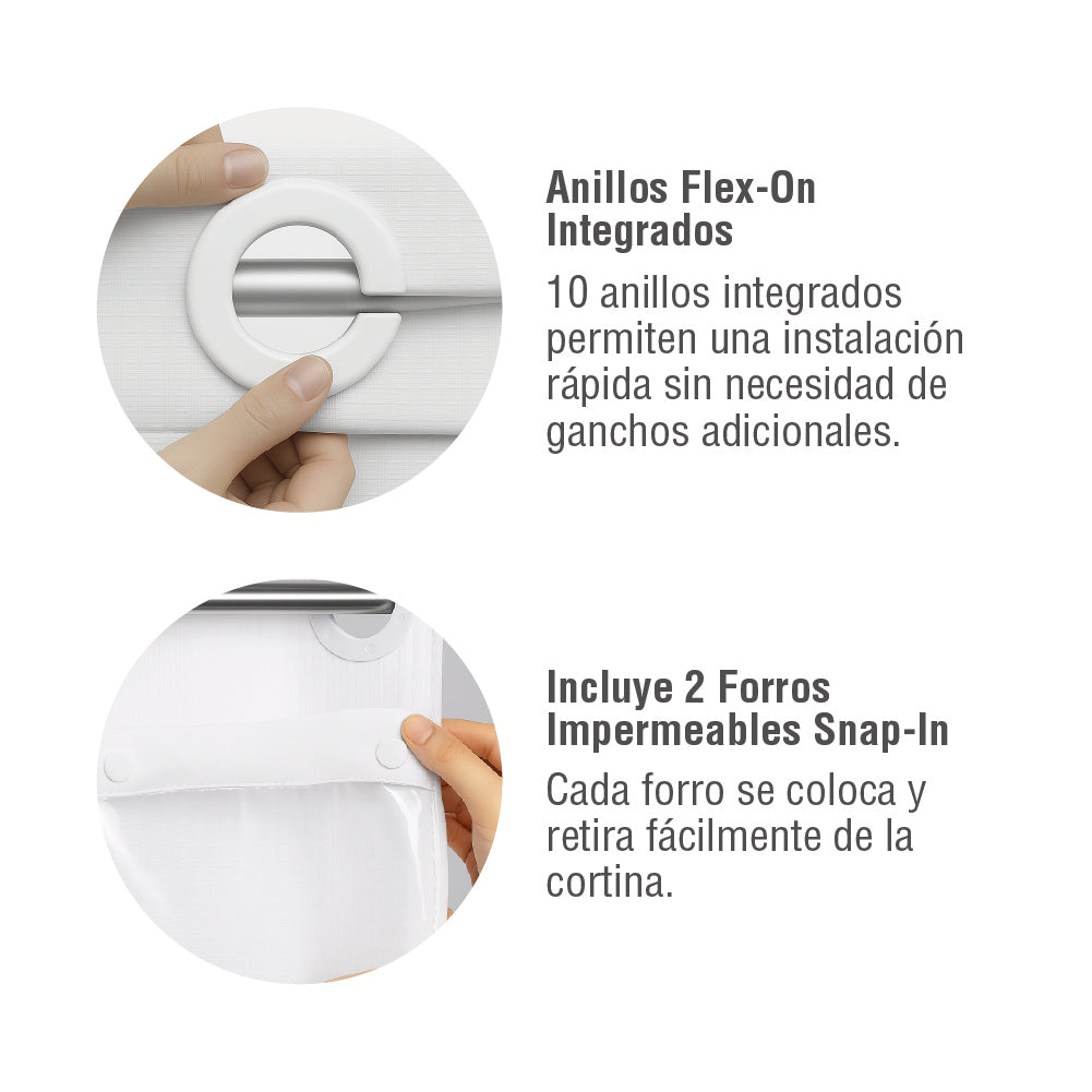 Cortina Baño Waffle Sistema 3 en 1 sin Ganchos 180 x 183 cm White Home Logics  1 un