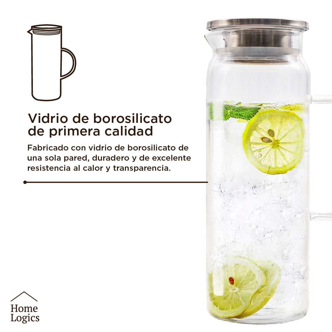 Jarro Vidrio Tapa Acero Inox 1.5L Home Logics 1 un