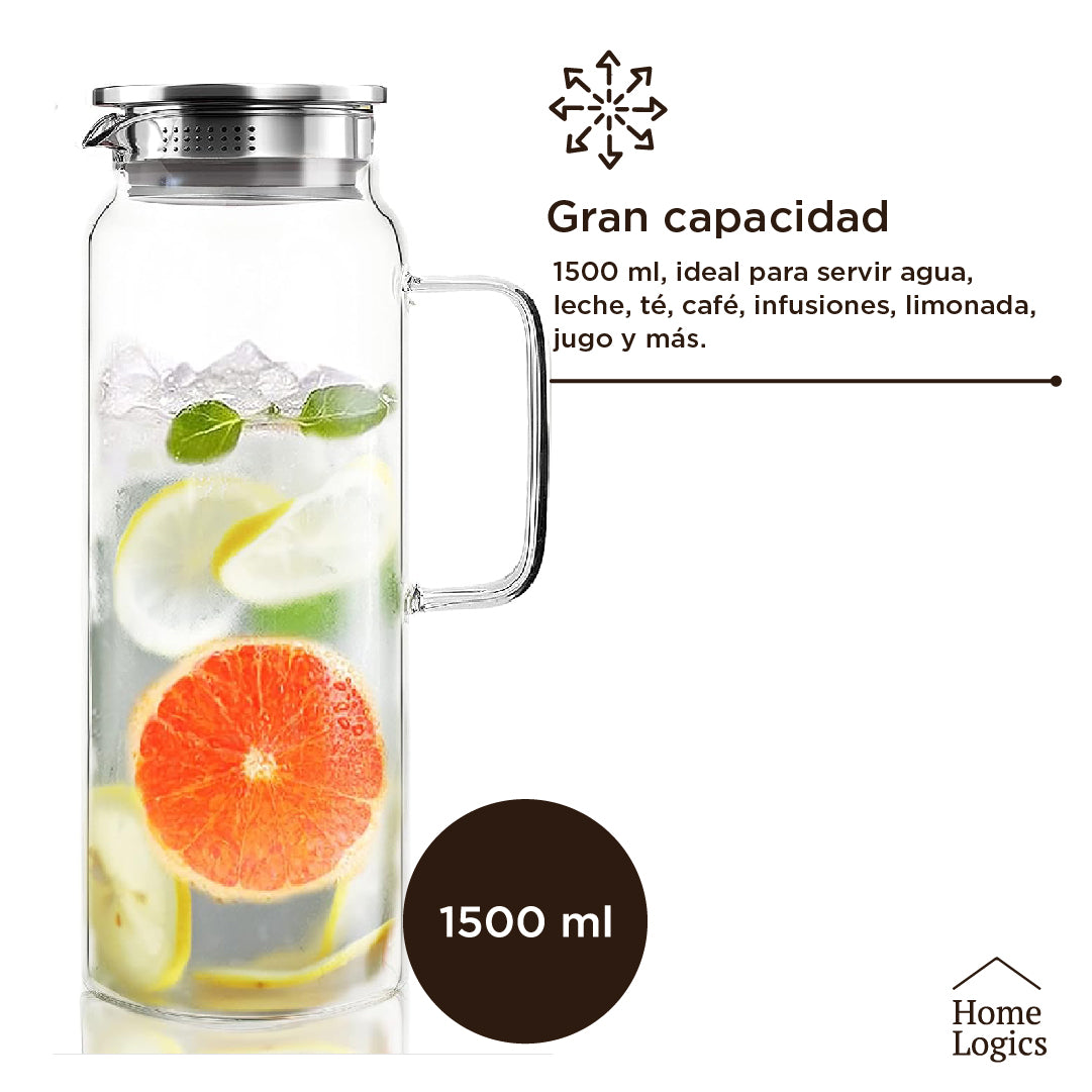 Jarro Vidrio Tapa Acero Inox 1.5L Home Logics 1 un