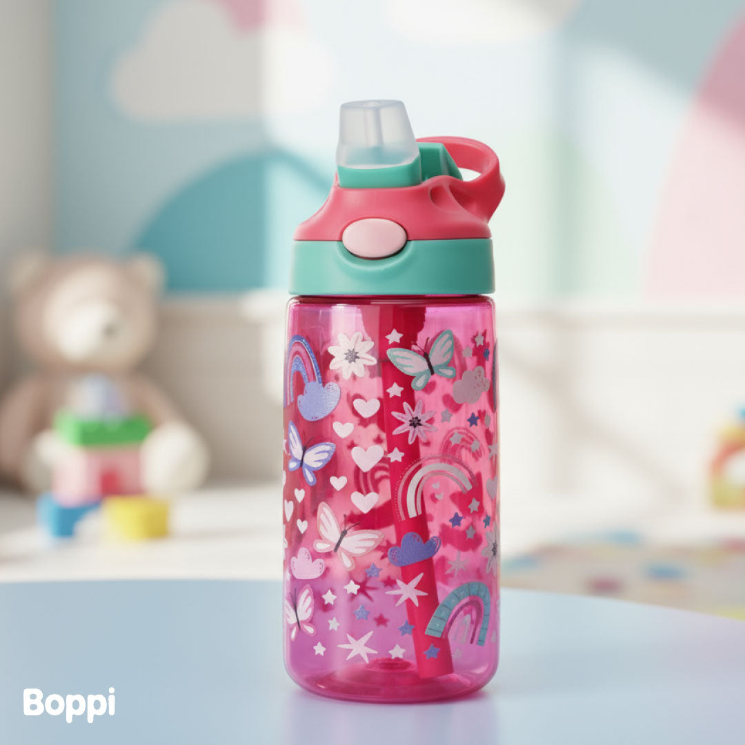 Botella Tritan Kids Antiderrame 480 ml Mariposas Rosada Boppi 1 un