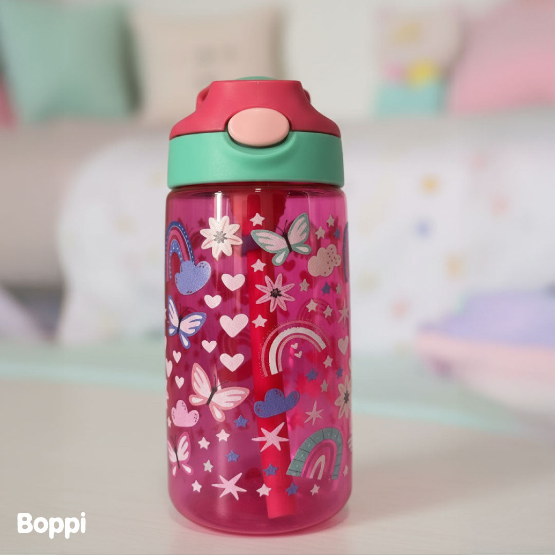 Botella Tritan Kids Antiderrame 480 ml Mariposas Rosada Boppi 1 un