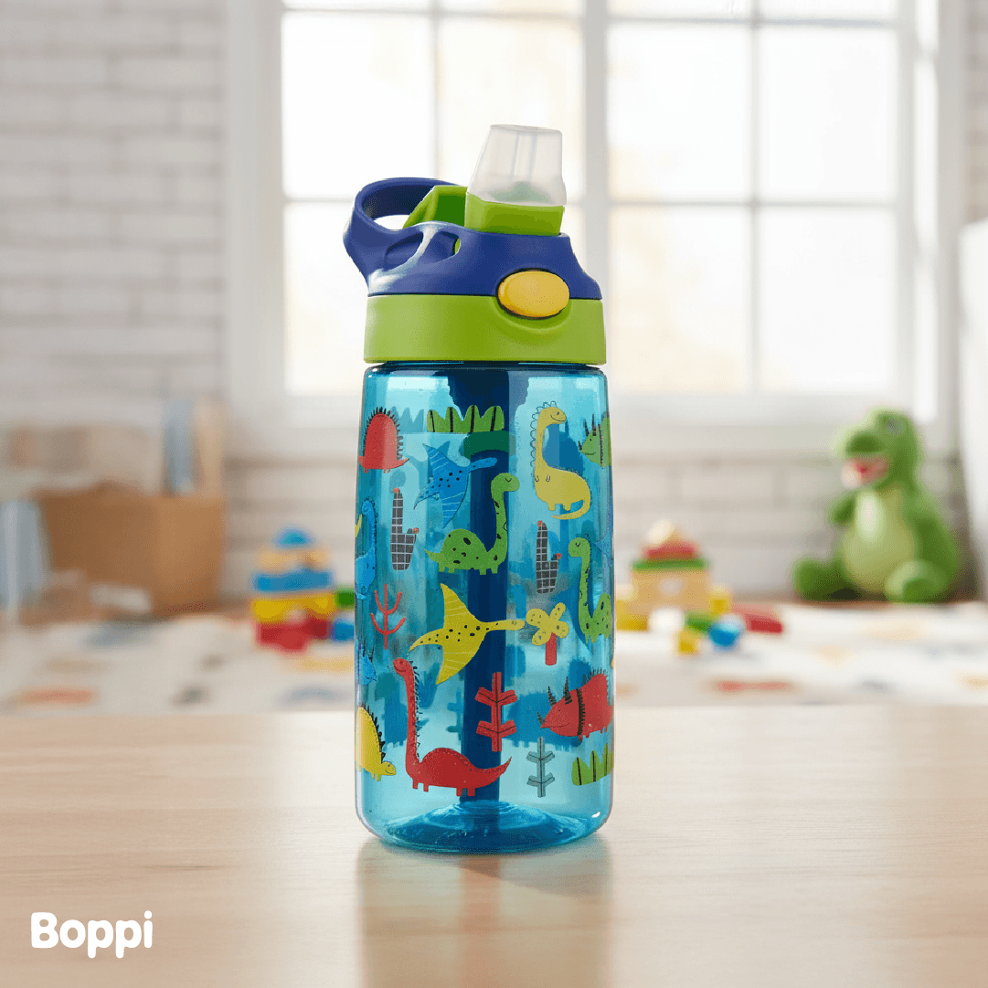 Botella Tritan Kids Antiderrame 480 ml Dinosaurios Azul Boppi 1 un