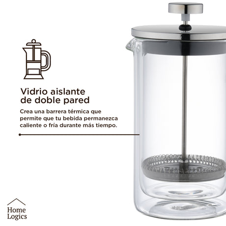 Cafetera Prensa Francesa Double Wall Glass 600 ml Home Logics 1 un
