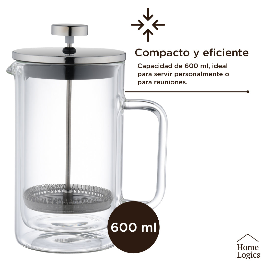 Cafetera Prensa Francesa Double Wall Glass 600 ml Home Logics 1 un