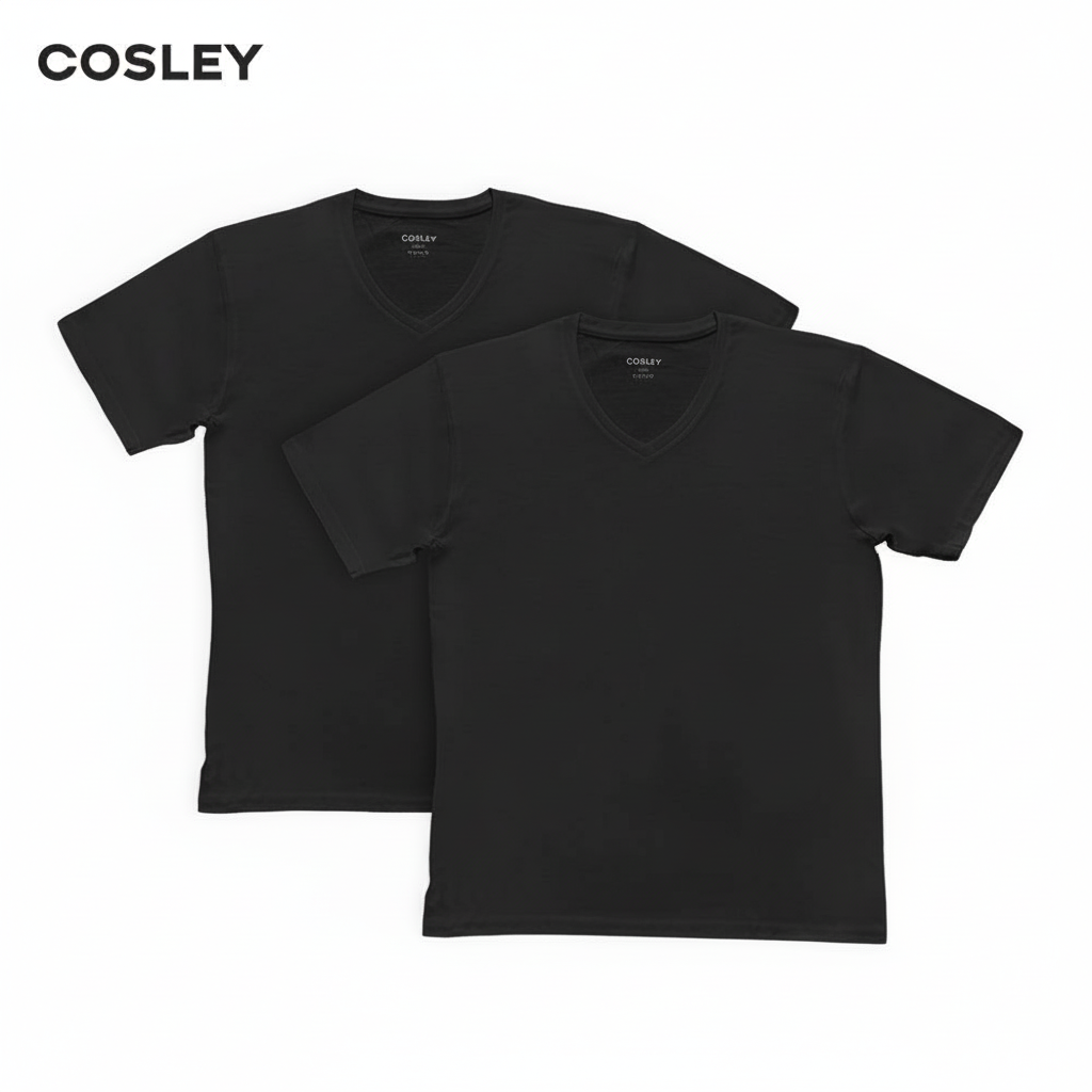 Poleras 100% Algodón Negras Cuello V Pack 3 Cosley 1 un