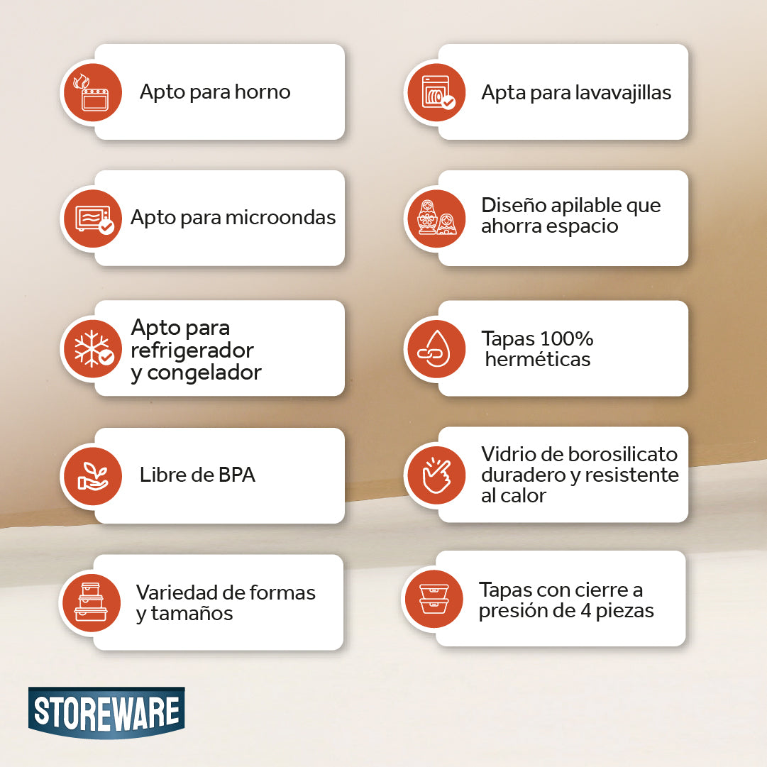 Set 9 Contenedores Herméticos Vidrio Storeware 1 un