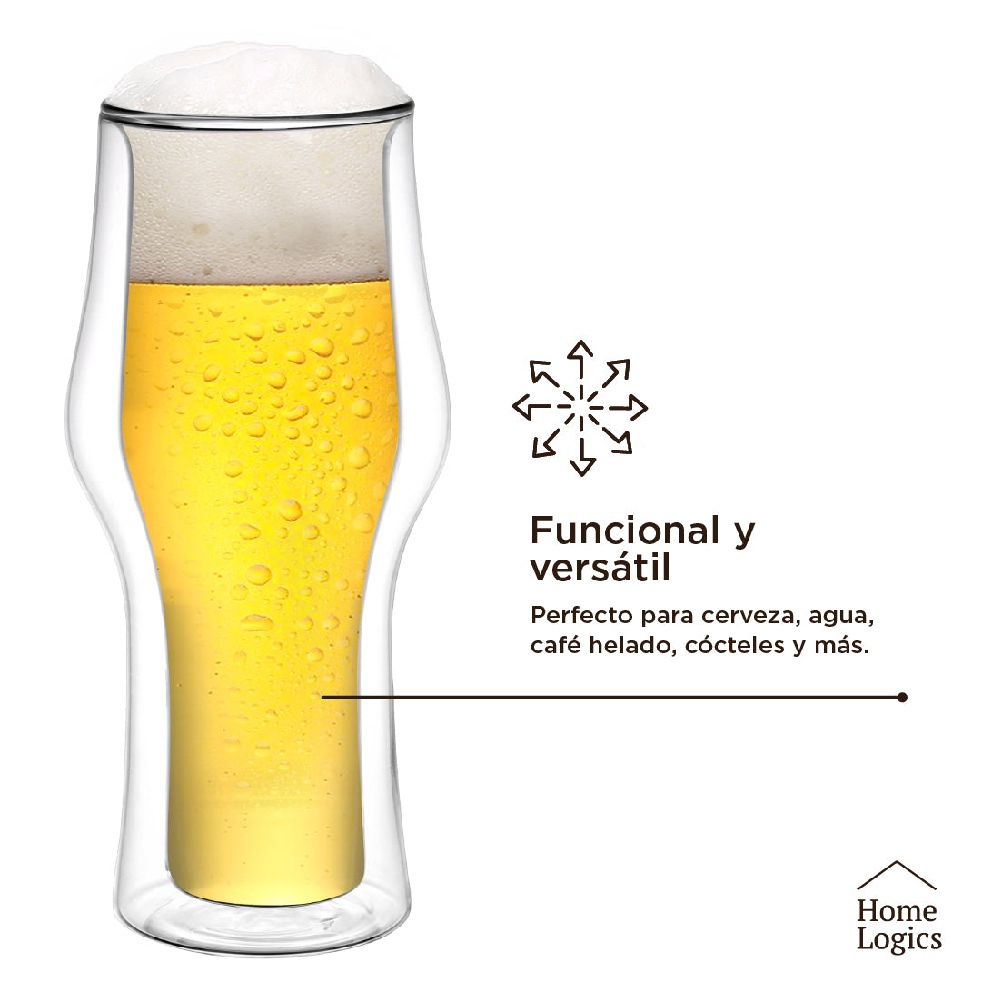 Set 2 Vasos Cerveza Double Wall Glass 400 ml Home Logics 1 un